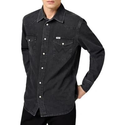 Image of Wrangler Western Shirt, Men&#039;s, Size: 3XL, Rinse black