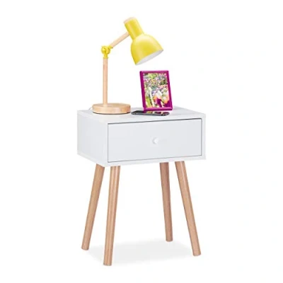 Image of Relaxdays Night Stand, Side Table, Drawer, H x W D: approx. 55 42 30 cm, Wood, White