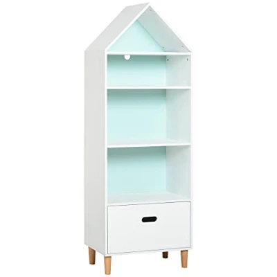Image of HOMCOM Kids Children Wooden Bookcase w/Drawer Bedroom Furniture Bookshelf Storage Rack Display Unit Toys Games Organisation Cabinet Pink Blue Back Panel 50 x 30 142 cm