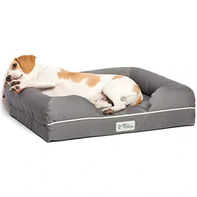 Image of PetFusion Ultimate Memory Foam Dog Bed Lounge Orthopaedic Comfortable Small Waterproof For Dogs and Cats Grey (64 x51 x 14cm)