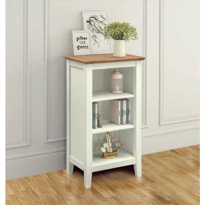 Image of Hallowood Furniture Clifton Oak Painted Off White Small Bookcase, Solid Wooden Narrow Bookshelf with 2 Adjustable Shelves, Light Top Book Shelf for Bedroom, Home Office, Living Room