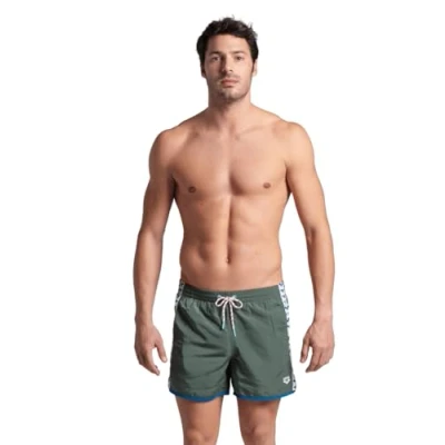 Image of Arena Mens Team Stripe Beach Short, Sage Blue Cosmo White, S EU