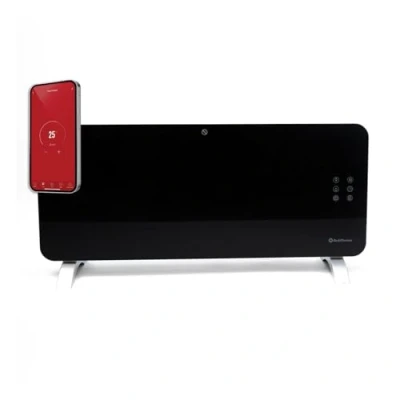 Image of Rediffusion Smart Glass Panel Heater, 2000W, WIFI Wall Mounted or Free Standing, Temperature range of 5 40C RED2000GB, Black