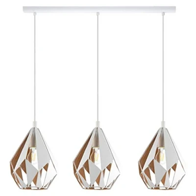 Image of EGLO Carlton 1 Vintage Pendant Lamp, 3 Flame Retro Ceiling Light in White and Golden Steel, Dinning Living Room Hanging Lighting, E27 Socket