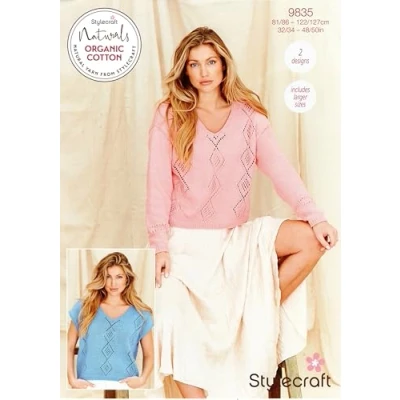 Image of Stylecraft DK Knitting Pattern 9835 Ladies Sweater &amp; Summer Top