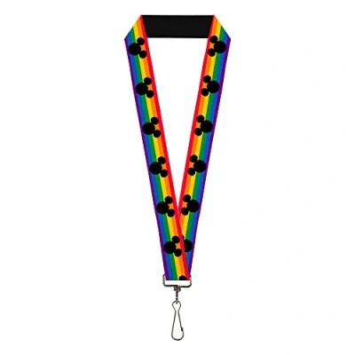 Image of Disney Lanyard, Mickey Mouse Ears Icon Rainbow Pride Flag, Elastic, Mouse, 22&quot; x 1&quot;