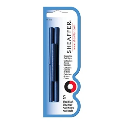 Image of Sheaffer Skrip Classic fountain pen ink cartridge, pack of 5, blue / black,96310