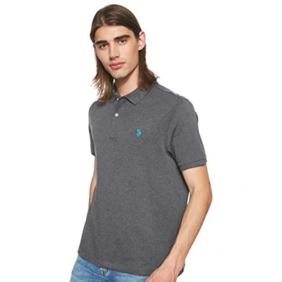 Image of U.S. Polo Assn. Men&#039;s Solid Interlock Polo, Heather Dark Gray, Large