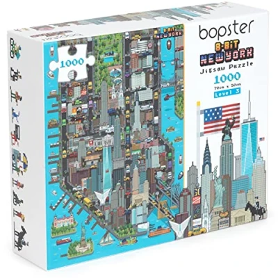 Image of 1000 Piece Jigsaw Puzzles for Adults New York Puzzle 8 bit Retro Style Jigsaws Pieces Gifts Made with 100% Recycled Cardboard Level 3 by bopster