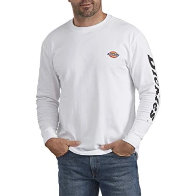 Image of Dickies Men&#039;s Long Sleeve Logo Graphic Tee T Shirt, White V1, M