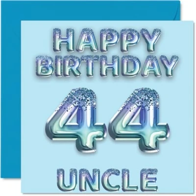 Image of 44th Birthday Card for Uncle Blue Glitter Party Balloons Happy Cards 44 Year Old from Nephew Niece, 145mm x Bday Greeting Gift