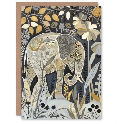 Image of Artery8 Greeting Card Elephant Flowers Artwork Quirky Floral Folk Art Blank For All Him Or Her Birthday
