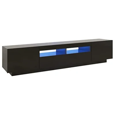 Image of vidaXL Modern TV Cabinet with LED Lights Engineered Wood Structure, 200x35x40 cm Durable and Spacious Black&#039; 133 characters