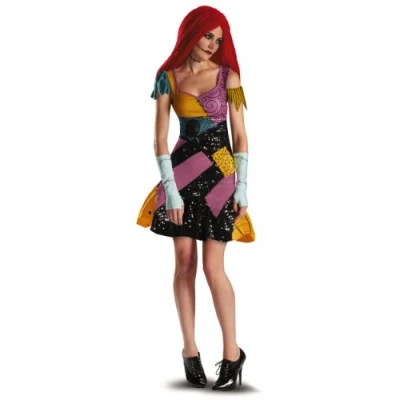 Image of Disney 59328B Tim Burtons the Nightmare Before Christmas Sally Glam Adult Costume Sized, Yellow/Black/Purple, M
