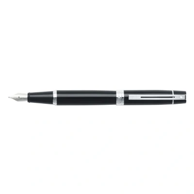 Image of Sheaffer 300 Refillable fountain pen, medium nib, glossy black, chrome plate trim