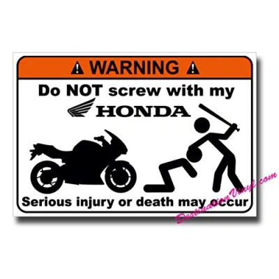 Image of 2 x Glossy Vinyl Stickers Warning Motorcycle Honda Owners Gift Joke Funny #0023 (As shown.)