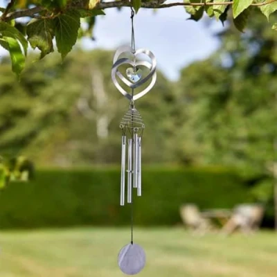 Image of Garden Mile Crystal Heart Wind Chime for Outdoors Durable Weatherproof Musical Chimes Garden, Patio 4 Aluminium Alloy Tubes Zen (51cm, Love Heart)