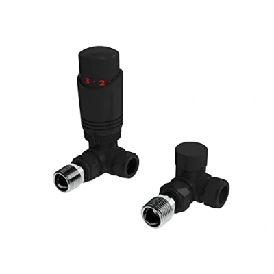 Image of LavaTap Black Thermostatic Radiator Valve Angled Corner or Straight Matt TRV Thermostat Valves (Corner) (BK TRV301A)