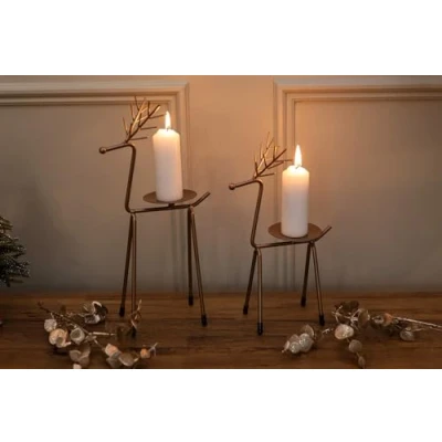 Image of Marco Paul 2pc Metal Reindeer Pillar candle Holders Christmas Decorations Xmas Living Room accessories Candles Ornament Decorative Gift for Table and Window