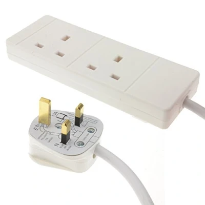 Image of kenable 2 Gang Way UK 13A Trailing Socket Mains Power Extension Lead White 3m [3 metres]
