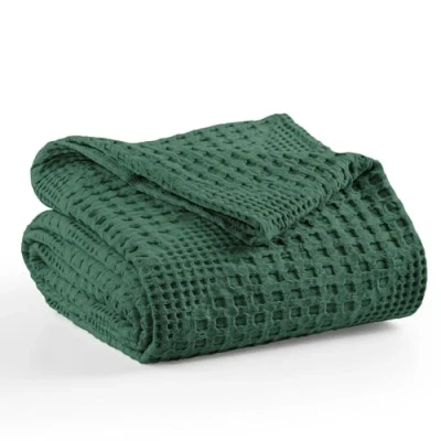 Image of Milam London Bed Throw King Size Bedspread 100% Cotton Soft Blanket For Sofa Throws Large 3 Seater Joanna Collection Emerald Green 220 x 250 cm