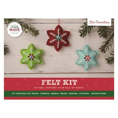 Image of Simply Make Felt Star Decorations Craft Kit Pack Of 3, Christmas Accessories, Ideal For Beginner And Experienced Crafters, Great Fabric Set Gift, Adult Older Kids