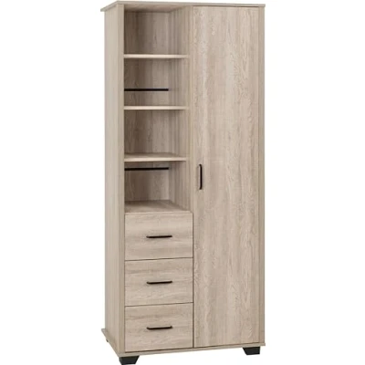 Image of Seconique Wardrobe, Engineered Wood, Light Oak Effect, W 800mm x D 520mm H 1900mm