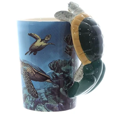 Image of Puckator Underwater Decal Turtle Ceramic Shaped Handle Tea Coffee Mug Funny Home Accessories Cute Gifts for Girlfriend Large Mugs Men Women Hot Drinks Cups Presents Secret Santa Gift Cup Set