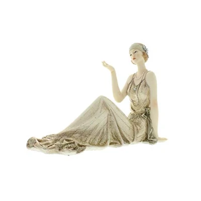Image of Art Deco &quot;Eloise&quot; Lady Gold Sitting Glitter Dress Figurine Ornament