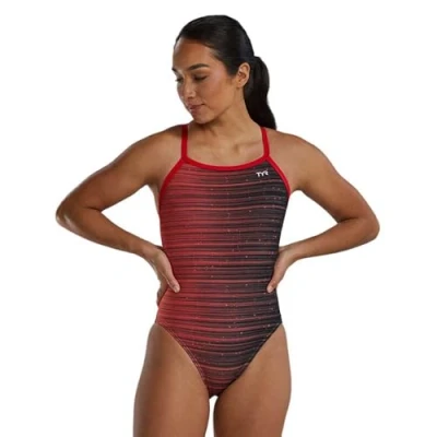 Image of TYR Women&#039;s Standard Durafast Elite Diamondfit Swimsuit, Red Speedwarp