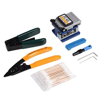 Image of Yosoo FTTH Tool Kit Contains Fiber Cleaver FC 6S, Optic Stripper CFS 3, Stripping Plier, Coating Cutting Guider, Large Medium Small Hex Wrench, Cotton Swabs