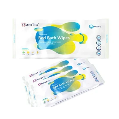 Image of 36x Omnitex Extra Thick Premium Bed Bath Wipes Microwaveable Large, Rinse Free Body Cleansing for Elderly Aloe Vera &amp; Vitamins Cleanse Protect Paraben Alcohol 3x12pk