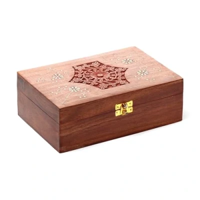 Image of Puckator Sheesham Wood Essential Oil Box Design 2 (Holds 24 Bottles) Pretty Storage Boxes For Diffuser Pure Nail Polish Aromatherapy Indian Home Decor