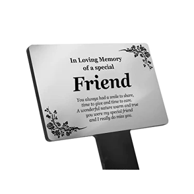 Image of Special Friend Memorial Remembrance Plaque Stake Gold/Silver/Copper Waterproof, Outdoor, Grave Marker, Tribute, Plant Marker (Silver)