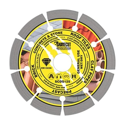 Image of 1 x SabreCut SCDS125 125mm (5&quot;) 10mm 22.23mm Bore Segmented Diamond Angle Grinder Circular Saw Blade Compatible with Bosch Dewalt Makita Milwaukee and Many Others