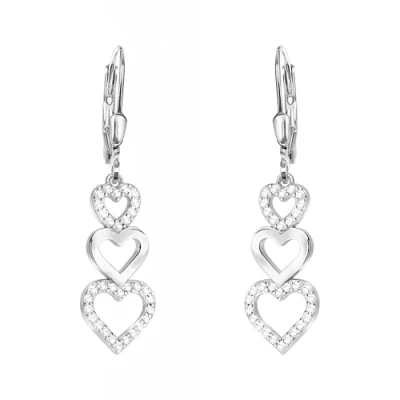 Image of SOFIA MILANI Women&#039;s Earrings 925 Silver with Zirconia Stones Tripple Heart Dangle Earring E2706