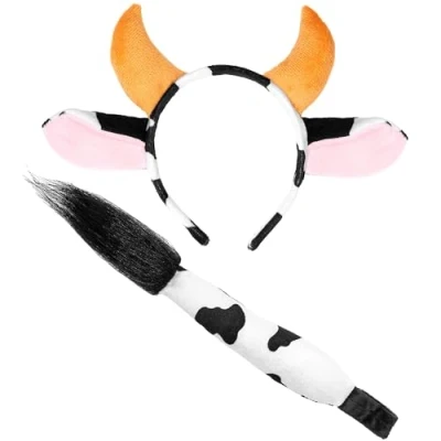 Image of Widmann 09736 Cow Set, Headband and Tail, White/Black, Standard Size