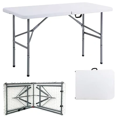 Image of Crystals White Folding Tables Durable Trestle for Indoor/Outdoor Use, Portable Foldable Plastic Dining, Camping, Garden, BBQ &amp; Events (Foldable, 4ft Table)