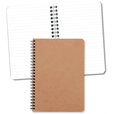 Image of Clairefontaine Ref 78536C Age Bag Wirebound Notebook (100 Pages) A5 Size, Lined Rulings, 90gsm Brushed Vellum Paper, Pocket for Loose Documents Brown Cover