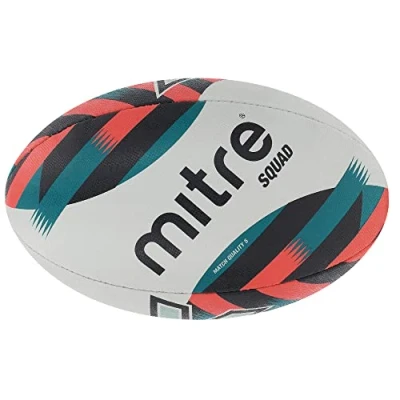 Image of Mitre Rugby Ball Extra Strong Lining Full Weight Hugely Popular, White/Red/Blue, 3