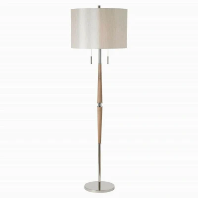 Image of Altesse Floor Lamp Natural Wood, Oatmeal Silk Effect, E27