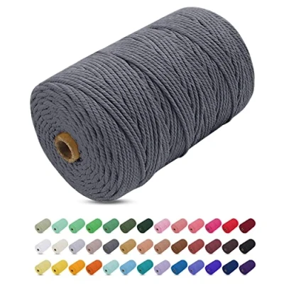 Image of Uiopa Macrame Cord 3mm x 200m, Thick Rope Yarn Soft Natural Cotton Cord, Coloured 4 Ply String for DIY Craft, Plant Hangers, Wall Hanging, Christmas Decorations (Gray)