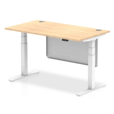 Image of Air 1400x800 Height Adjustable Desk Maple CP White Leg Modesty Panel