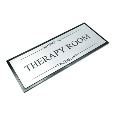 Image of Therapy Room Black and Silver Door Sign Plaque Acrylic (Size 19.5cm x 7.6cm) supplied with adhesive strips