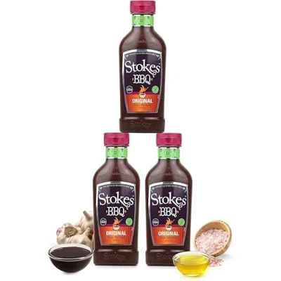Image of Stokes Original BBQ Sauce 3PK SQUEEZY, Rich &amp; Smoky Barbecue Sauce, Perfect As A Or Dip, Award Winning Marinade, Thick Sweet Made With Honey, 510g