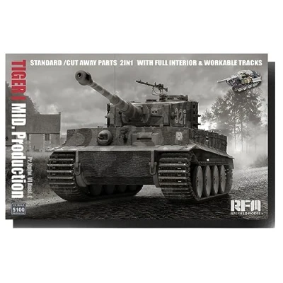 Image of Rye Field Model RM5100 Tiger I Medium Production 2 in 1 with Cutaway Parts &amp; Interior Scale 1:35 Building Plastic Kit