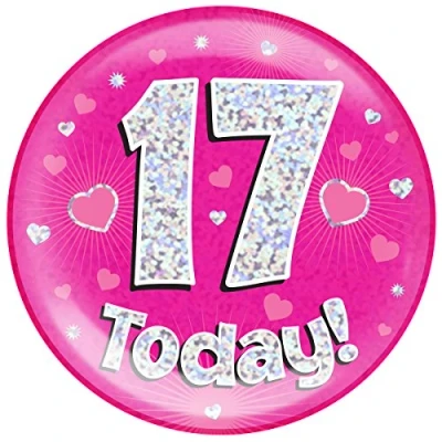 Image of OAKTREE UK 633186 6&quot; Jumbo Badge 17 Today Pink Holographic Dot