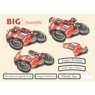 Image of Craft UK Big &amp; Beautiful RACING MOTOR BIKE A4 Die cut decoupage and backing paper 571