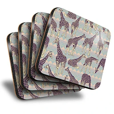Image of Destination Vinyl ltd Great Coasters (Set of 4) Square Pattern Giraffe Animals Wild Zoo Drink Glossy Coasters/Tabletop Protection for Any Table Type #8712