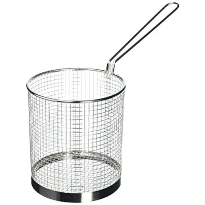 Image of Vogue Stainless Steel Spaghetti Basket 5.9 inch/150mm Diameter, Pasta Wire Strainer Basket, Boil Quick Drain Design, Long Handle, Reheat Vegetables, Deep Fryer J719